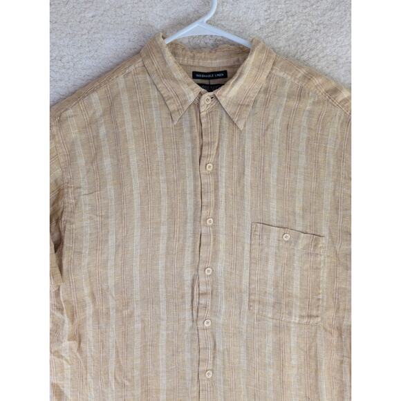 Bruno Shirt Mens XL Washable Linen Yellow Button Up Short Sleeve Pocket - Picture 7 of 16